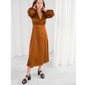 & Other Stories Long Sleeve Satin Copper
Metallic Midi Dress Size 10
